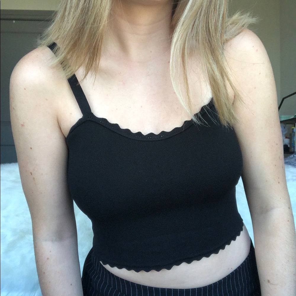 Zara Black Scalloped Knit Cropped Tank Top